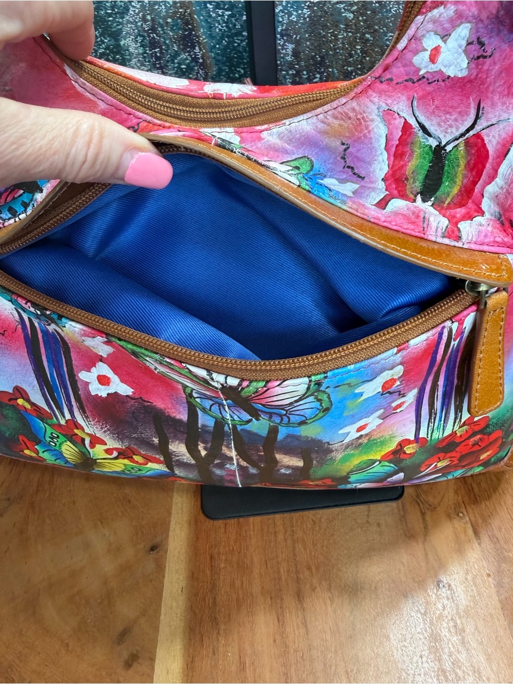 Sharif 1827 Rare Artistic Expressions Hand-Painted Butterfly Leather Bag VGUC - Picture 7 of 13